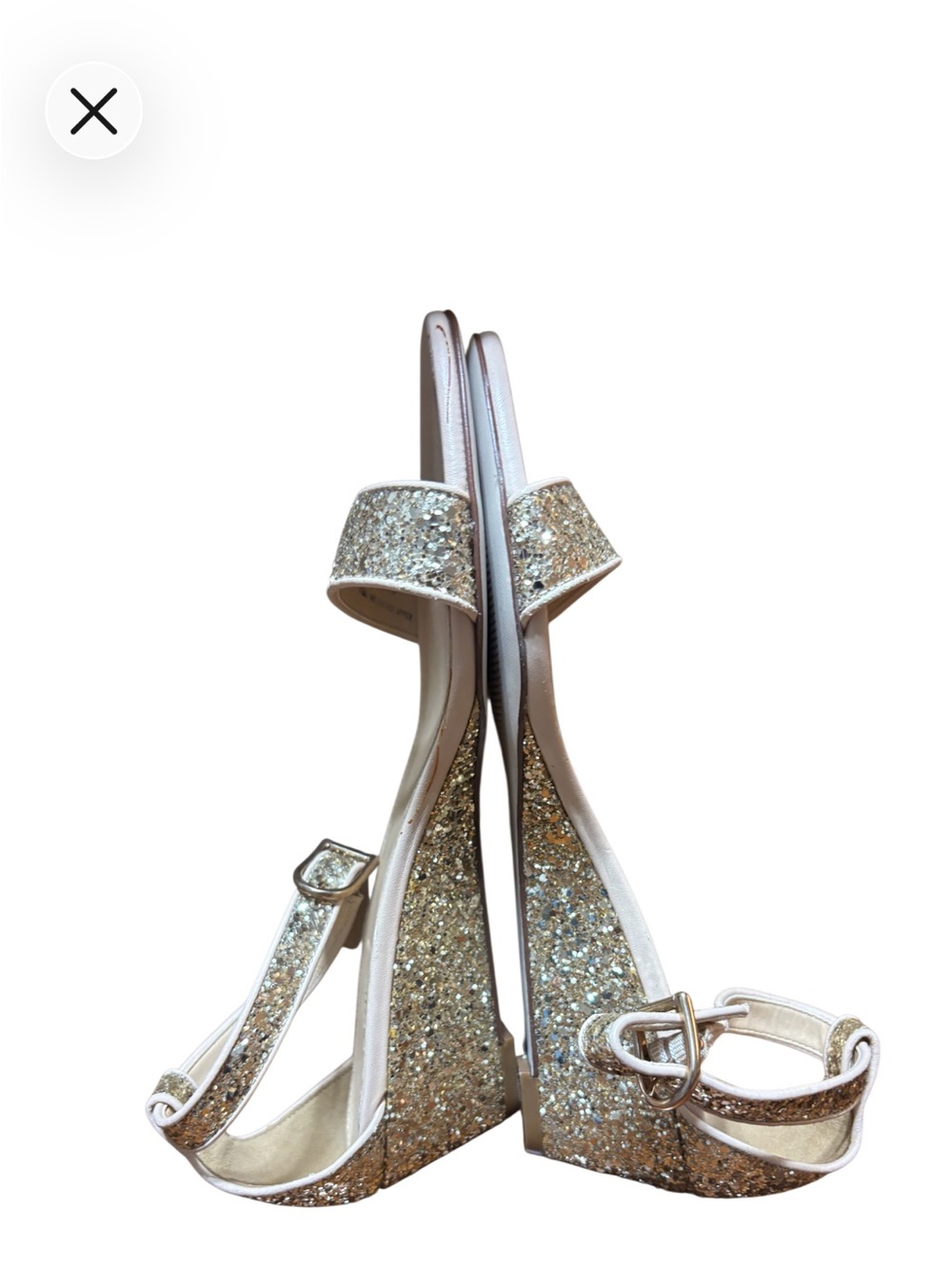 J. Crew Lillian Metallic Glitter Ankle Straps Low Wedges Made in Italy